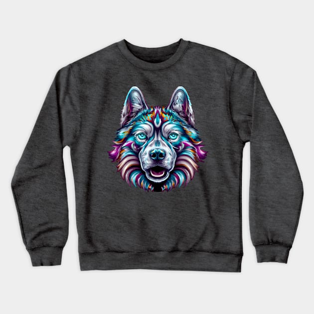 Siberian Husky Watercolor Illustration Crewneck Sweatshirt by Furrban